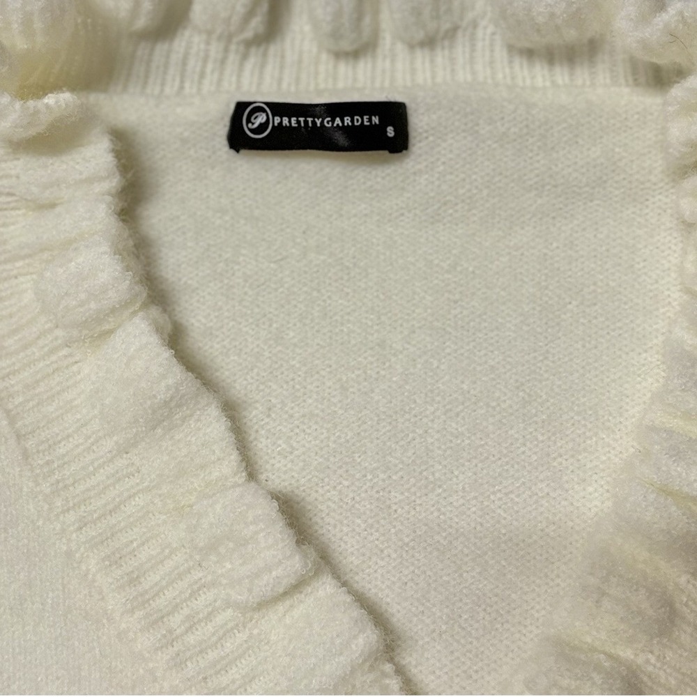 Pretty Garden Cardigan Sweater‎ Women M Stripes Nautical Buttons Soft Ruffle - Picture 6 of 9